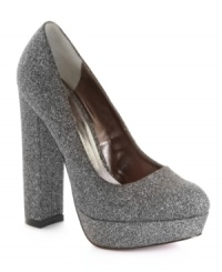 There's no resisting a click of the heels in these. The Daria platform pumps by Paris Hilton are covered in glitter and perfectly chunky. There's no resisting a click of the heels in these. The Daria platform pumps by Paris Hilton are covered in glitter and perfectly chunky.