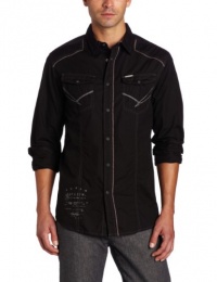 Marc Ecko Cut & Sew Men's Long Sleeve Washed Poplin Shirt with Graphic Marc Ecko Cut & Sew Men's Long Sleeve Washed Poplin Shirt with Graphic