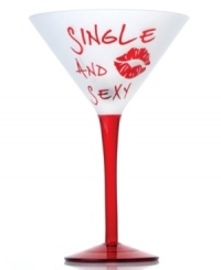 Red hot. This flirtatious martini glass is sealed with a kiss for sexy singles only. With a frosted white bowl and cherry-red stem to draw attention from all of the most eligible bachelors. (Clearance) Red hot. This flirtatious martini glass is sealed with a kiss for sexy singles only. With a frosted white bowl and cherry-red stem to draw attention from all of the most eligible bachelors. (Clearance)