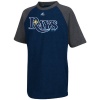 MLB Tampa Bay Rays Youth Big Leaguer Fashion Crew Neck Ringer T-Shirt, Navy Heather/Charcoal Heather, Medium