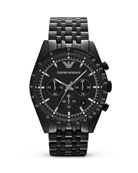 This sleek Emporio Armani watch works hard with a versatile style that goes on-and-off the clock, crafted of plated stainless steel with features for unfailing performance. This sleek Emporio Armani watch works hard with a versatile style that goes on-and-off the clock, crafted of plated stainless steel with features for unfailing performance.