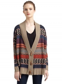 THE LOOKVibrant mixed knit patternRibbed shawl collarToggle frontLong sleeves with ribbed cuffsRibbed hemTHE FITAbout 29 from shoulder to hemTHE MATERIALAcrylic/woolCARE & ORIGINHand washImportedModel shown is 5'11 (180cm) wearing US size Small.This item was originally available for purchase at Saks Fifth Avenue OFF 5TH stores. THE LOOKVibrant mixed knit patternRibbed shawl collarToggle frontLong sleeves with ribbed cuffsRibbed hemTHE FITAbout 29 from shoulder to hemTHE MATERIALAcrylic/woolCARE & ORIGINHand washImportedModel shown is 5'11 (180cm) wearing US size Small.This item was originally available for purchase at Saks Fifth Avenue OFF 5TH stores.