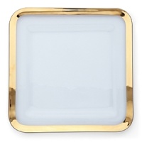 After a smooth edge is carefully created around this richly textured square tray, craftsmen hand-paint an opulent band of platinum for a breathtaking finish. After a smooth edge is carefully created around this richly textured square tray, craftsmen hand-paint an opulent band of platinum for a breathtaking finish.