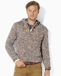 Rugged accents (like wooden toggles and a rustic ragg pattern) update a preppy shawl-collar pullover with a cool and collected sense of style. Rugged accents (like wooden toggles and a rustic ragg pattern) update a preppy shawl-collar pullover with a cool and collected sense of style.