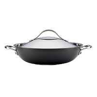This Nouvelle cookware collection from Anolon features hard-anodized construction in a versatile, elegant shape for perfectly even heating and exceptional cooking performance. Each piece is designed with a double full cap base with a copper core for optimum heat control, and two layers of ultradurable aluminum. A magnetized stainless-steel base makes the cookware suitable for all stovetops, including induction. Restaurant-tested Autograph® 2 nonstick interiors ensure easy, clean release, and cast stainless-steel handles secured with sturdy dual rivets make each piece easy to maneuver and transport. This Nouvelle cookware collection from Anolon features hard-anodized construction in a versatile, elegant shape for perfectly even heating and exceptional cooking performance. Each piece is designed with a double full cap base with a copper core for optimum heat control, and two layers of ultradurable aluminum. A magnetized stainless-steel base makes the cookware suitable for all stovetops, including induction. Restaurant-tested Autograph® 2 nonstick interiors ensure easy, clean release, and cast stainless-steel handles secured with sturdy dual rivets make each piece easy to maneuver and transport.