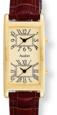 Avalon Unisex Gold Tone World Traveler Dual Time Zone Strap Watch # 7090-1