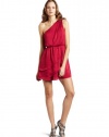 BCBGeneration Women's One Shoulder Ruffle Dress, Red Berry, 6
