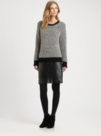 A brilliant pullover offering a fascinating pattern, incomparable texture and pristine fabrication.CrewneckLong sleevesPulloverRibbed trimAbout 25 from shoulder to hemBody: wool/mohair/nylonTrim: wool/silk/cashmereDry cleanImported Model shown is 5'10½ (179cm) wearing US size Small. A brilliant pullover offering a fascinating pattern, incomparable texture and pristine fabrication.CrewneckLong sleevesPulloverRibbed trimAbout 25 from shoulder to hemBody: wool/mohair/nylonTrim: wool/silk/cashmereDry cleanImported Model shown is 5'10½ (179cm) wearing US size Small.