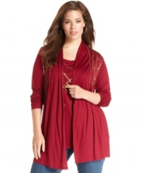 Top off your sleeveless styles with Jones New York Signature's embellished plus size cardigan-- make it a twinset with the matching shell!