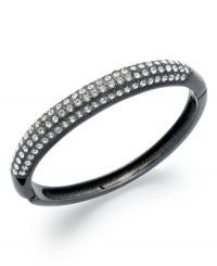 Put on a dazzling display of elegance with this bangle bracelet from Charter Club. Crafted from hematite-tone mixed metal, the bracelet has glass crystal accents for a bit of luster. Approximate diameter: 2-1/4 inches.