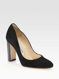 A round toe and leather block heel define this always fashionable suede silhouette. Leather-covered heel, 4 (100mm)Suede upperLeather lining and solePadded insoleMade in Italy A round toe and leather block heel define this always fashionable suede silhouette. Leather-covered heel, 4 (100mm)Suede upperLeather lining and solePadded insoleMade in Italy