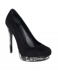 Upgrade your heel collection in a striking way with Kelsi Dagger's Candice Kiss platform pumps. These smooth suede shoes feature a snake print-covered platform and heel that complements the color of the upper. Upgrade your heel collection in a striking way with Kelsi Dagger's Candice Kiss platform pumps. These smooth suede shoes feature a snake print-covered platform and heel that complements the color of the upper.