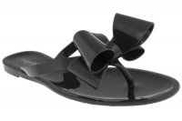 Capelli New York Ladies Fashion Flip Flop Jelly Thong With A Bow Black 10