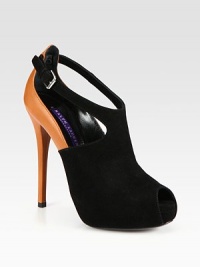 Rich leather combines with suede in this elevated silhouette featuring sexy cut-outs and an adjustable ankle strap. Leather-covered heel, 5 (125mm)Suede-covered platform, 1 (25mm)Compares to a 4 heel (100mm)Suede and leather upperLeather lining and solePadded insoleMade in Italy Rich leather combines with suede in this elevated silhouette featuring sexy cut-outs and an adjustable ankle strap. Leather-covered heel, 5 (125mm)Suede-covered platform, 1 (25mm)Compares to a 4 heel (100mm)Suede and leather upperLeather lining and solePadded insoleMade in Italy