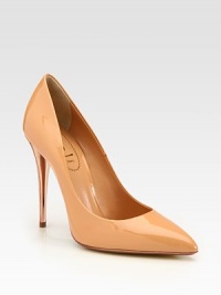 A goldtone-embellished heel defines this elegant point toe shape of patent leather. Patent leather and lacquer-covered heel, 4¼ (110mm)Patent leather upperPoint toeLeather lining and solePadded insoleMade in ItalyOUR FIT MODEL RECOMMENDS ordering one size up as this style runs small. A goldtone-embellished heel defines this elegant point toe shape of patent leather. Patent leather and lacquer-covered heel, 4¼ (110mm)Patent leather upperPoint toeLeather lining and solePadded insoleMade in ItalyOUR FIT MODEL RECOMMENDS ordering one size up as this style runs small.