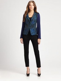 Fleur-de-lis jacquard adds irresistible texture to this beloved blazer with solid arms. Notched collarSolid sleevesPrinted bodiceSingle button closureFlap pocketsFully linedAbout 23 from shoulder to hemPolyester/cotton/acetate/acrylic/other fabricDry cleanImported of Italian fabric Model shown is 5'9 (175cm) wearing US size 4. Fleur-de-lis jacquard adds irresistible texture to this beloved blazer with solid arms. Notched collarSolid sleevesPrinted bodiceSingle button closureFlap pocketsFully linedAbout 23 from shoulder to hemPolyester/cotton/acetate/acrylic/other fabricDry cleanImported of Italian fabric Model shown is 5'9 (175cm) wearing US size 4.