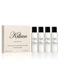 A fragrance inspired by Rum, a life-giving alcohol blending the heat of Carribean islands, with narcotic charms. A travel spray for men and women. A magnetic object, literally. A monolith engraved with the Achilles' shield, signature of L'Oeuvre noire collection. As always, the travel spray is refillable, to travel with your favorite Kilian fragrance. A set with 4 refills, 0.25 oz. each. A fragrance inspired by Rum, a life-giving alcohol blending the heat of Carribean islands, with narcotic charms. A travel spray for men and women. A magnetic object, literally. A monolith engraved with the Achilles' shield, signature of L'Oeuvre noire collection. As always, the travel spray is refillable, to travel with your favorite Kilian fragrance. A set with 4 refills, 0.25 oz. each.