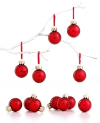 Cherry red and swirling with glitter, these Martha Stewart Collection mini ornaments make a big, bright impact on your tree. Cherry red and swirling with glitter, these Martha Stewart Collection mini ornaments make a big, bright impact on your tree.