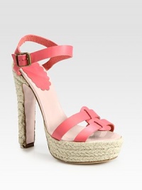 Soft leather straps on an espadrille-inspired heel and platform. Espadrille-covered heel, 6 (150mm)Covered platform, 1½ (40mm)Compares to a 4½ heel (115mm)Leather upperLeather liningBuffed leather solePadded insoleMade in ItalyOUR FIT MODEL RECOMMENDS ordering true size. Soft leather straps on an espadrille-inspired heel and platform. Espadrille-covered heel, 6 (150mm)Covered platform, 1½ (40mm)Compares to a 4½ heel (115mm)Leather upperLeather liningBuffed leather solePadded insoleMade in ItalyOUR FIT MODEL RECOMMENDS ordering true size.