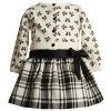 Size-12M BNJ-6513B 2-Piece IVORY BLACK Plaid Skirt Dress with Bow Print Knit Sweater,B56513 Bonnie Jean BABY/INFANT