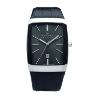 Skagen Black Leather & Silver Swiss Watch Skagen Black Leather & Silver Swiss Watch