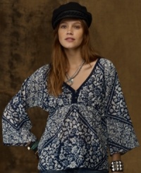 Rendered in ultra-breathable cotton voile, Denim & Supply Ralph Lauren's feminine peasant top is finished with a chic abstract floral print and lace trim for a celestial, bohemian vibe. Rendered in ultra-breathable cotton voile, Denim & Supply Ralph Lauren's feminine peasant top is finished with a chic abstract floral print and lace trim for a celestial, bohemian vibe.