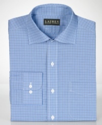 A handsome checked pattern lends polished style to this classic dress shirt from Lauren by Ralph Lauren. A handsome checked pattern lends polished style to this classic dress shirt from Lauren by Ralph Lauren.