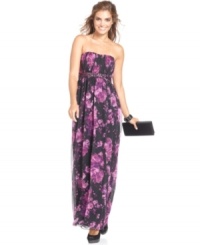 GUESS decks this strapless dress out with a gorgeous floral print and a beaded empire waist. GUESS decks this strapless dress out with a gorgeous floral print and a beaded empire waist.