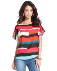 Go for statement shades with this bold, graphic-print GUESS? blouse -- perfect over white denim for summer! Go for statement shades with this bold, graphic-print GUESS? blouse -- perfect over white denim for summer!