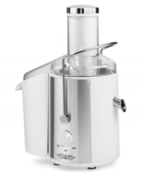 Fresh and refresh. Scrap the soda and make a healthier choice with the Bella Cucina juicer. With a large round feed tube that swallows fruits and veggies whole (or with just a little slicing), it's easy to enjoy all-natural juices every day! One-year limited warranty. Model 13454. Fresh and refresh. Scrap the soda and make a healthier choice with the Bella Cucina juicer. With a large round feed tube that swallows fruits and veggies whole (or with just a little slicing), it's easy to enjoy all-natural juices every day! One-year limited warranty. Model 13454.
