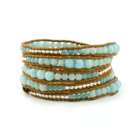 Chan Luu Amazonite Graduated Wrap Bracelet with Sterling Silver Nuggets on Henna Leather Chan Luu Amazonite Graduated Wrap Bracelet with Sterling Silver Nuggets on Henna Leather