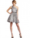 ABS by Allen Schwartz Women's One Shoulder Party Dress, Silver, 2