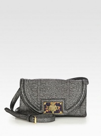 A tactile design in textured leather with a logo accented turnlock closure and tortoise-print accents.Detachable adjustable shoulder strap, 21½-23½ dropTurnlock flap closureOne inside zip pocketCotton lining9W X 5H X 2DImported A tactile design in textured leather with a logo accented turnlock closure and tortoise-print accents.Detachable adjustable shoulder strap, 21½-23½ dropTurnlock flap closureOne inside zip pocketCotton lining9W X 5H X 2DImported