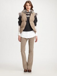 Plush cotton velvet, tailored in a styling, flattering boot-cut silhouette.Self waistband with belt loopsZip fly with button closureSide slash pocketsBack welt pockets with single tab detailInseam, about 3298% cotton/2% elastaneDry cleanMade in Italy of imported fabricModel shown is 5'11 (180cm) wearing US size 4. Plush cotton velvet, tailored in a styling, flattering boot-cut silhouette.Self waistband with belt loopsZip fly with button closureSide slash pocketsBack welt pockets with single tab detailInseam, about 3298% cotton/2% elastaneDry cleanMade in Italy of imported fabricModel shown is 5'11 (180cm) wearing US size 4.