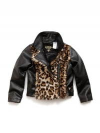 GUESS Kids Girls Little Girl Pleather Jacket with Faux-Fu, BLACK (4) GUESS Kids Girls Little Girl Pleather Jacket with Faux-Fu, BLACK (4)