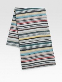 A remarkably soft winter knit scarf is defined by a vivid mix of stripes.7W x 63H35% viscose/29% lambswool/20% nylon/8% angora/8% cashmereDry cleanImported A remarkably soft winter knit scarf is defined by a vivid mix of stripes.7W x 63H35% viscose/29% lambswool/20% nylon/8% angora/8% cashmereDry cleanImported