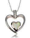 Sterling Silver Opal and Cubic Zirconia Heart Pendant, Comes on an 18 Sterling Silver Diamond Cut Ball Chain, Gift Box