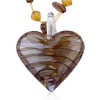 Pugster Murano Glass Tiger Eye Ribbon Wrapped Heart Pendant Necklace