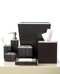 Bring the exotic appeal of the world's chicest hotels into your very own bath with the Roselli Trading Company Embossed Faux Crocodile soap dish. Featuring imitation crocodile embossing, stainless steel accents and sleek shapes for a cosmopolitan, traveled look. Bring the exotic appeal of the world's chicest hotels into your very own bath with the Roselli Trading Company Embossed Faux Crocodile soap dish. Featuring imitation crocodile embossing, stainless steel accents and sleek shapes for a cosmopolitan, traveled look.