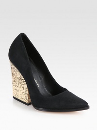 A head-turning glittery heel modernizes this suede point toe favorite. Glitter-coated heel, 4½ (115mm)Suede upperPoint toeLeather lining and solePadded insoleImported A head-turning glittery heel modernizes this suede point toe favorite. Glitter-coated heel, 4½ (115mm)Suede upperPoint toeLeather lining and solePadded insoleImported