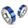 316L Stainless Steel Two Tone Blue IP Spinning Ring; Comes With FREE Gift Box