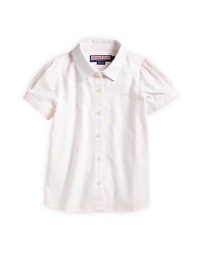 Soft stripes on cool cotton, with a button front silhouette and charming floral lined collar.Button front Short puffed sleeves Button front Embroidered whale logo Cotton; machine wash ImportedPlease note: Number of buttons may vary depending on size ordered. Soft stripes on cool cotton, with a button front silhouette and charming floral lined collar.Button front Short puffed sleeves Button front Embroidered whale logo Cotton; machine wash ImportedPlease note: Number of buttons may vary depending on size ordered.