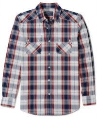 Be a little more rad in plaid. Get hip to a casual fave in this button-front shirt from American Rag.