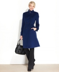Anne Klein's wool-blend coat offers sleek style and warmth for the season. Tapered button placements and a tailored silhouette are fantastic design features that make this a polished winter look. Anne Klein's wool-blend coat offers sleek style and warmth for the season. Tapered button placements and a tailored silhouette are fantastic design features that make this a polished winter look.