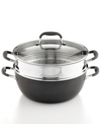 The perfect combo for steaming veggies and seafood or simply prepping stews, soups and casseroles, this steamer insert and casserole conquer a range of recipes in your space by working together or apart. Constructed with DuPont Autograph 2 nonstick coating and an extra-thick hard-anodized design, this casserole heats up fast and releases food with ease. The perfect combo for steaming veggies and seafood or simply prepping stews, soups and casseroles, this steamer insert and casserole conquer a range of recipes in your space by working together or apart. Constructed with DuPont Autograph 2 nonstick coating and an extra-thick hard-anodized design, this casserole heats up fast and releases food with ease.