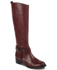 Metal hardware at the ankle adds intrigue to Etienne Aigner's Celtic tall dress boots. Metal hardware at the ankle adds intrigue to Etienne Aigner's Celtic tall dress boots.