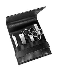 The Art of Shaving Steel Implements are made of tempered stainless steel. Cutting edges are strong and sharp for precise, straight cuts. Corrosion resistant, they are highly durable, with a satin matte finish. For home or travel. Includes Nail File, Nose Hair Scissors, Cuticle Nipper, Moustache Scissor, Nail Clipper, Toe Nail Clipper and Tweezers. The Art of Shaving Steel Implements are made of tempered stainless steel. Cutting edges are strong and sharp for precise, straight cuts. Corrosion resistant, they are highly durable, with a satin matte finish. For home or travel. Includes Nail File, Nose Hair Scissors, Cuticle Nipper, Moustache Scissor, Nail Clipper, Toe Nail Clipper and Tweezers.