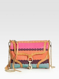 Brighten your look for spring with this intricately-woven leather design. Detachable chain and leather shoulder strap, 21½ dropTop zip closureOne outside open pocketProtective metal feetOne inside zip pocketCotton lining8¾W X 6¼H X 1¼DImported Brighten your look for spring with this intricately-woven leather design. Detachable chain and leather shoulder strap, 21½ dropTop zip closureOne outside open pocketProtective metal feetOne inside zip pocketCotton lining8¾W X 6¼H X 1¼DImported
