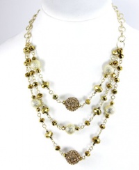 Alfani Necklace, Gold-Tone Textured Bead 3 Row Illusion Necklace