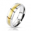 Stainless Steel 2-Tone Gold IP Center Grooved Band Ring; Comes With Free Gift Box